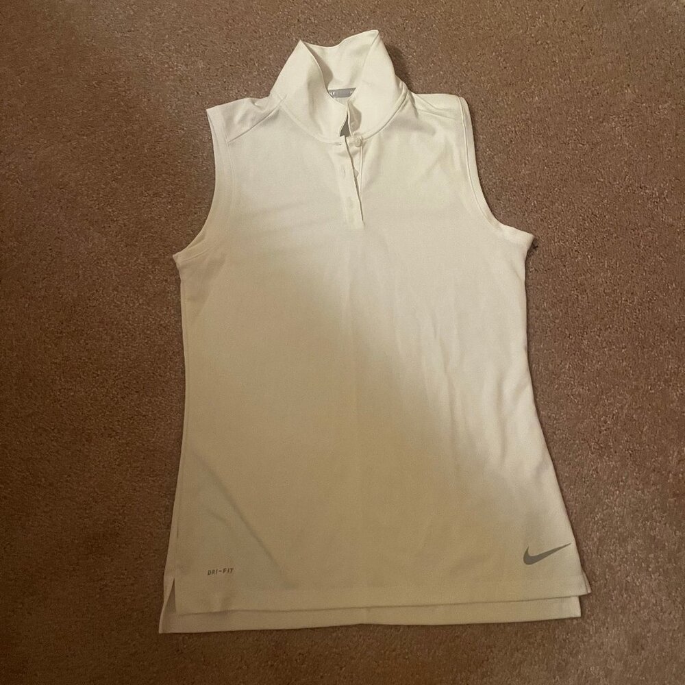 Nike Dri Fit Women's White Golf Sleeveless Polo Top
